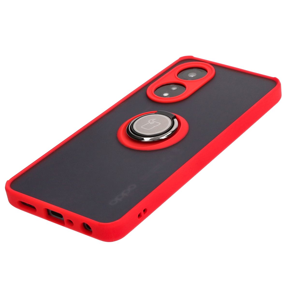 Handyhülle mit Fingergriff für Oppo A58 4G, Bizon Case Hybrid Ring, getönt mit rotem Rahmen