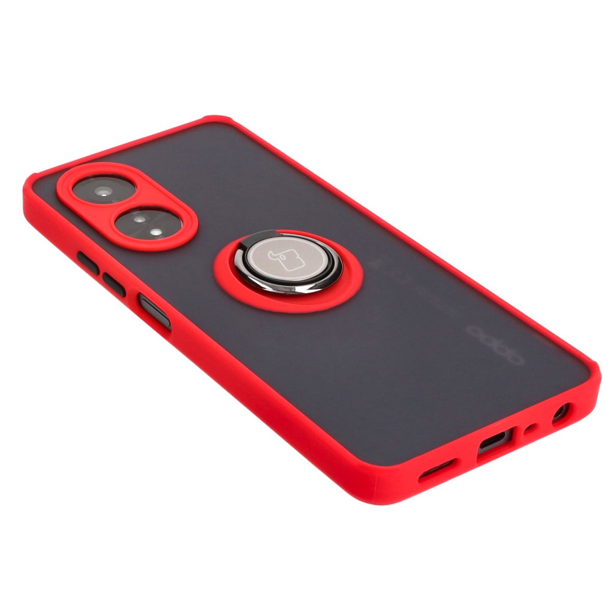 Handyhülle mit Fingergriff für Oppo A58 4G, Bizon Case Hybrid Ring, getönt mit rotem Rahmen
