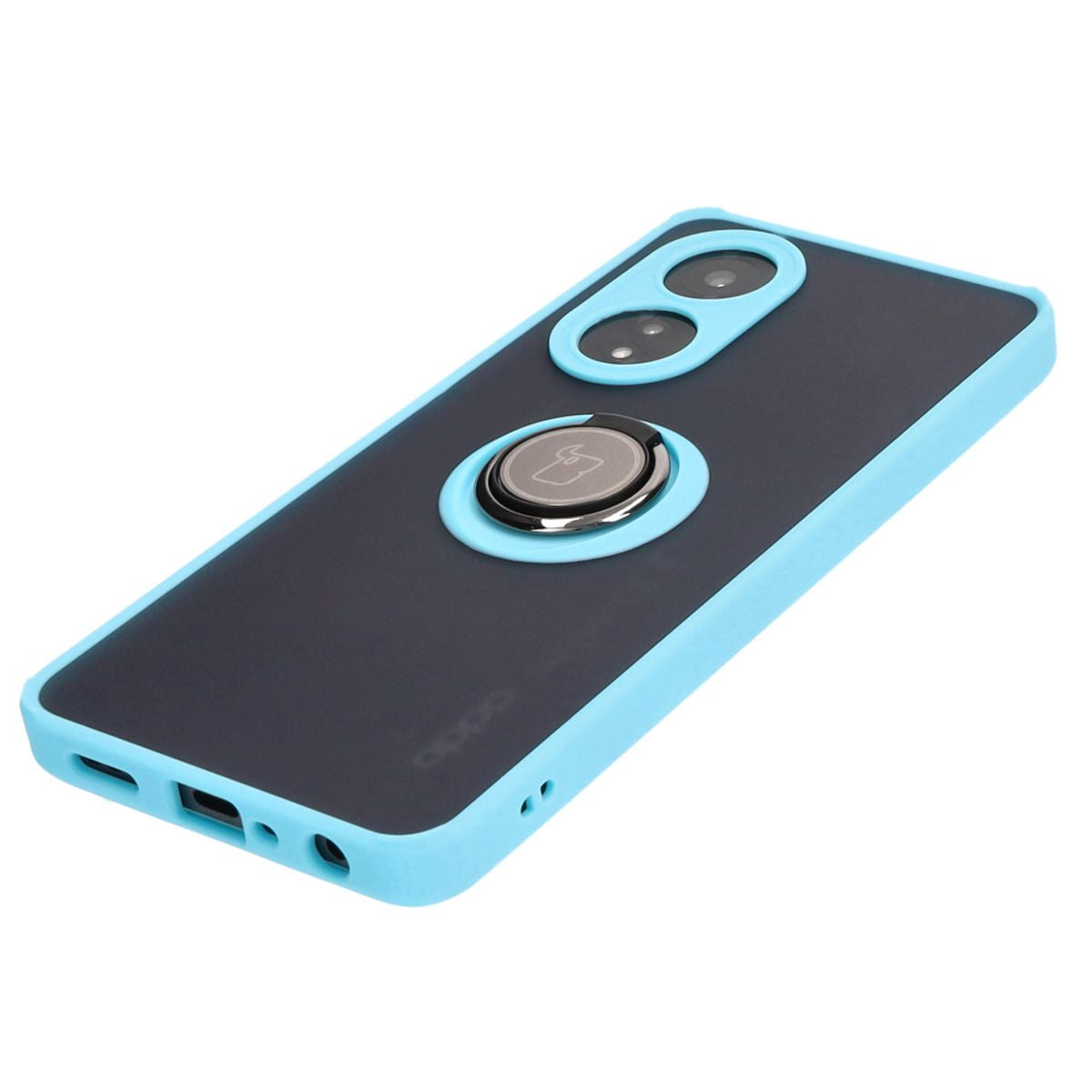 Handyhülle mit Fingergriff für Oppo A58 4G, Bizon Case Hybrid Ring, getönt mit hellblauem Rahmen