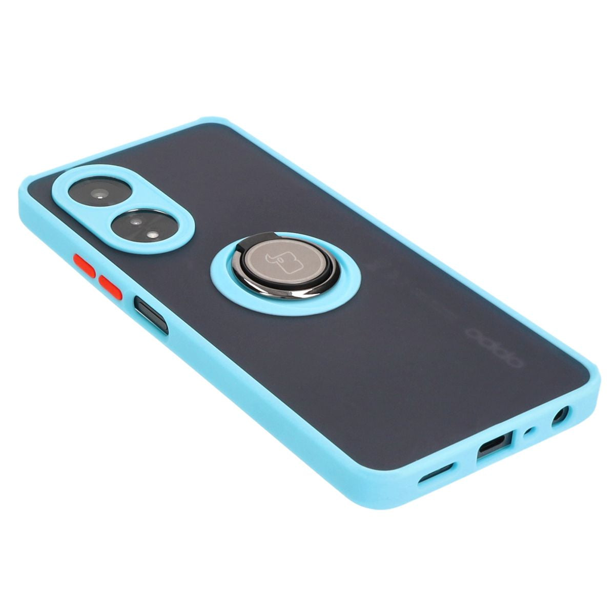 Handyhülle mit Fingergriff für Oppo A58 4G, Bizon Case Hybrid Ring, getönt mit hellblauem Rahmen