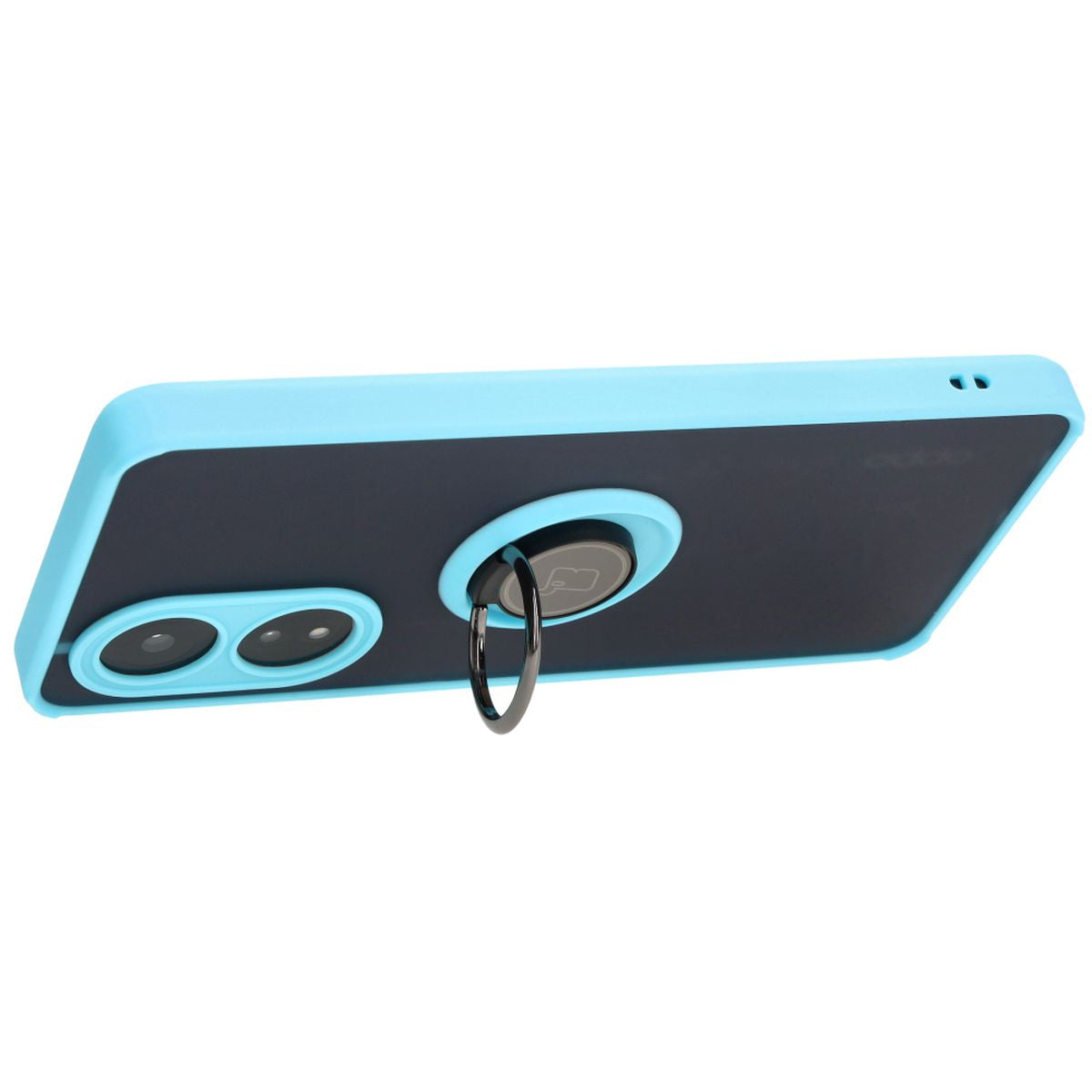 Handyhülle mit Fingergriff für Oppo A58 4G, Bizon Case Hybrid Ring, getönt mit hellblauem Rahmen