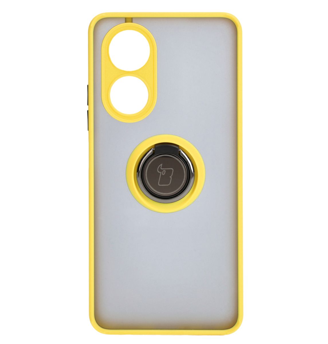 Handyhülle mit Fingergriff für Oppo A58 4G, Bizon Case Hybrid Ring, getönt mit gelbem Rahmen