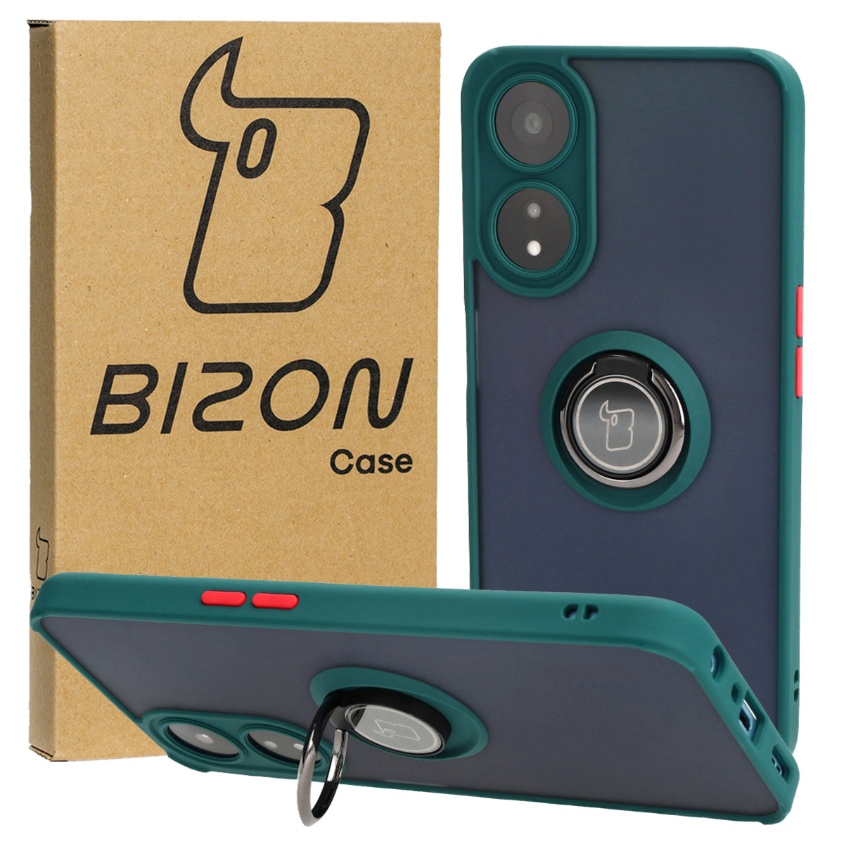 Handyhülle mit Fingergriff für Oppo A78 5G, Bizon Case Hybrid Ring, getönt mit dunkelgrünem Rahmen