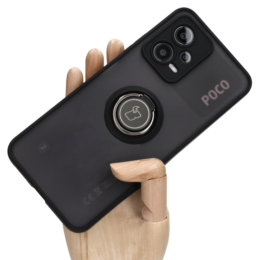Handyhülle mit Fingergriff für Xiaomi Poco X5 / Redmi Note 12 5G, Bizon Case Hybrid Ring, getönt mit schwarzem Rahmen