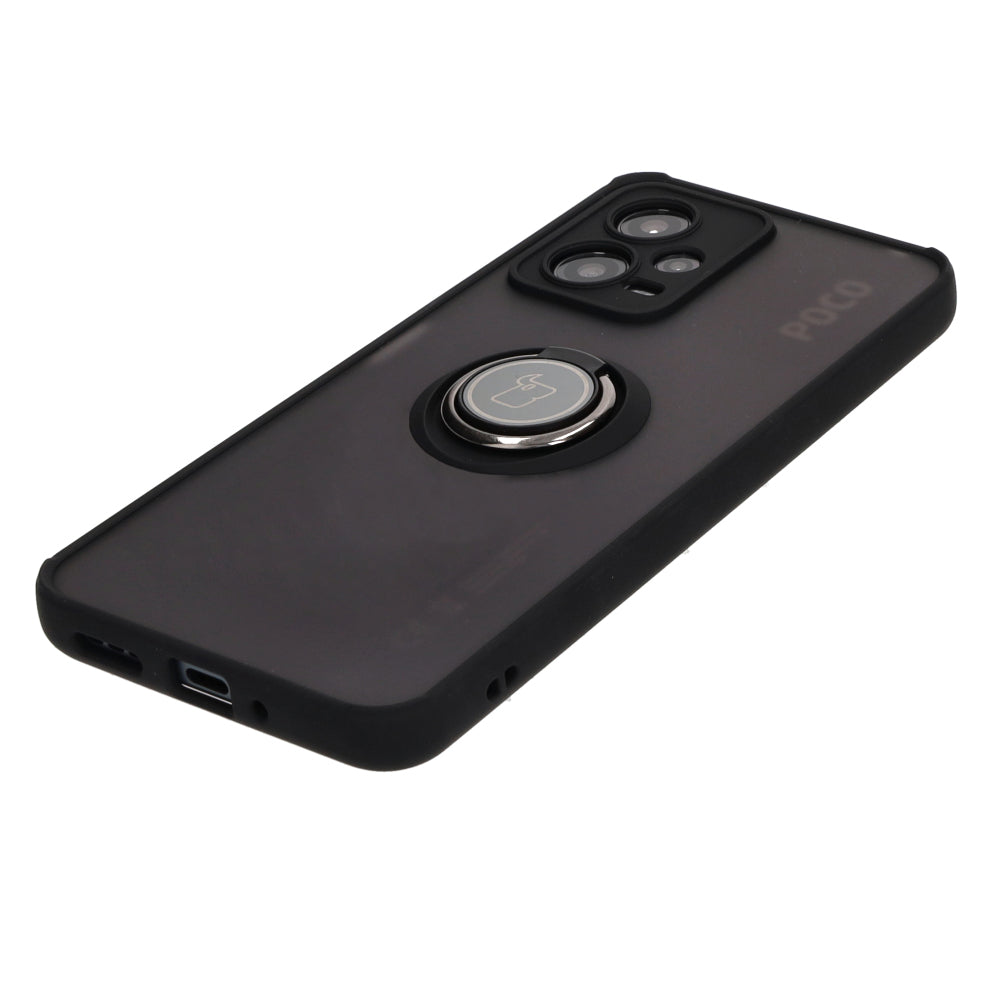 Handyhülle mit Fingergriff für Xiaomi Poco X5 / Redmi Note 12 5G, Bizon Case Hybrid Ring, getönt mit schwarzem Rahmen