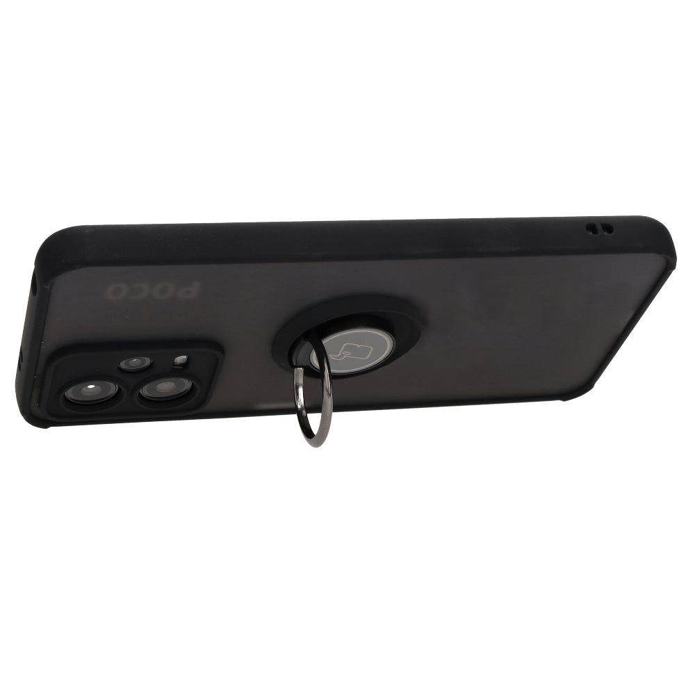 Handyhülle mit Fingergriff für Xiaomi Poco X5 / Redmi Note 12 5G, Bizon Case Hybrid Ring, getönt mit schwarzem Rahmen