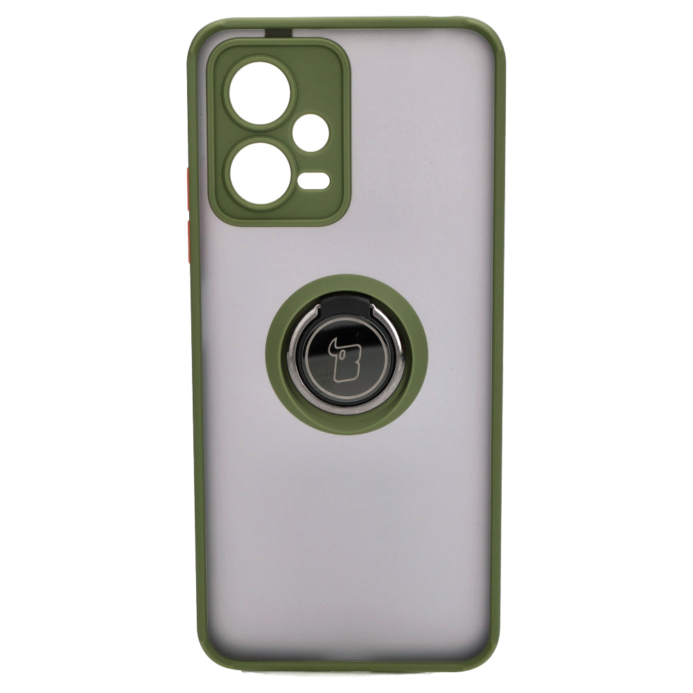 Handyhülle mit Fingergriff für Xiaomi Poco X5 / Redmi Note 12 5G, Bizon Case Hybrid Ring, getönt mit grünem Rahmen