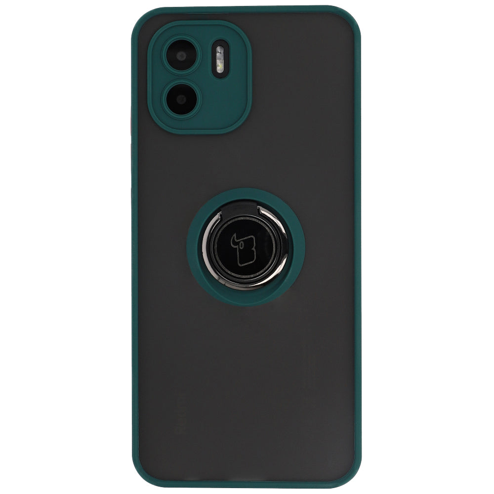 Handyhülle mit Fingergriff für Xiaomi Redmi A1, Bizon Case Hybrid Ring, getönt mit dunkelgrünem Rahmen