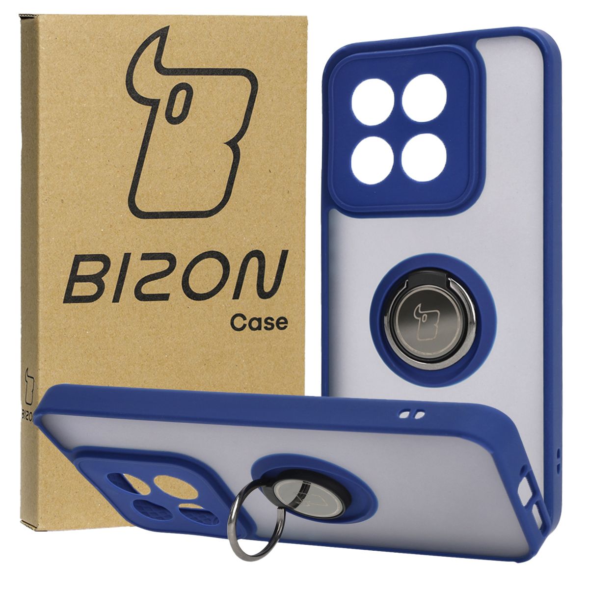 Handyhülle mit Fingergriff für Xiaomi 14, Bizon Case Hybrid Ring, getönt mit dunkelblauem Rahmen
