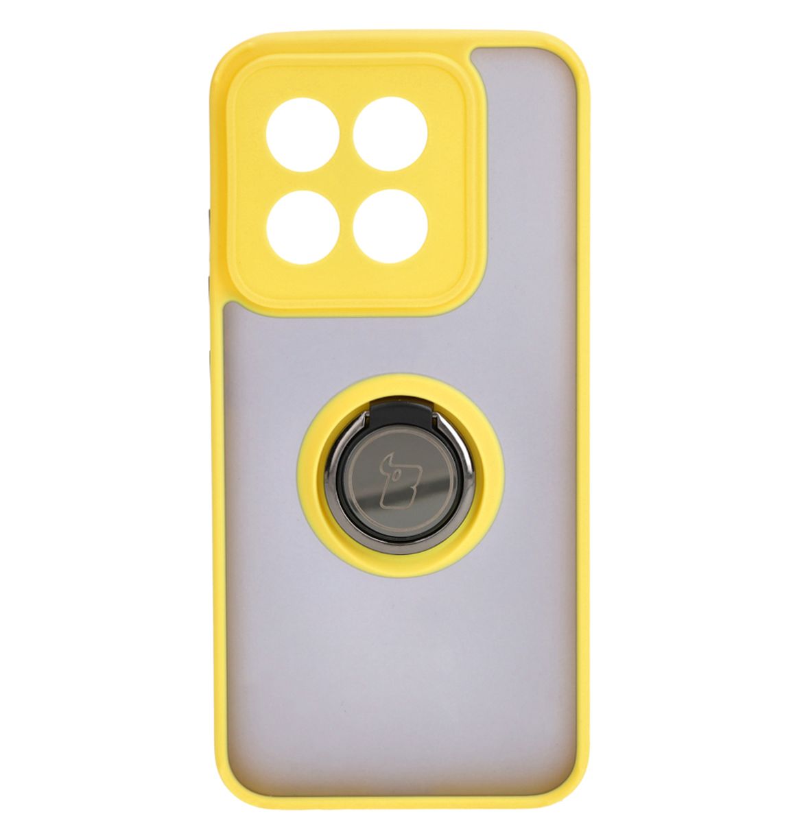 Handyhülle mit Fingergriff für Xiaomi 14, Bizon Case Hybrid Ring, getönt mit gelbem Rahmen