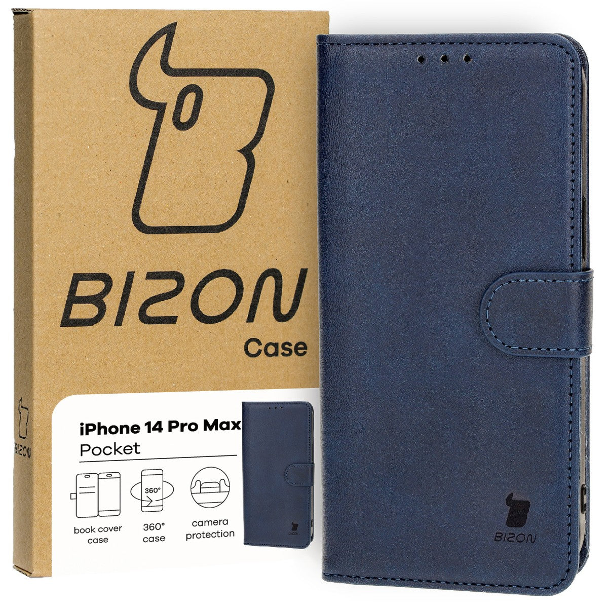 Handyhülle mit Klappe für iPhone 14 Pro Max, Bizon Case Pocket, Dunkelblau