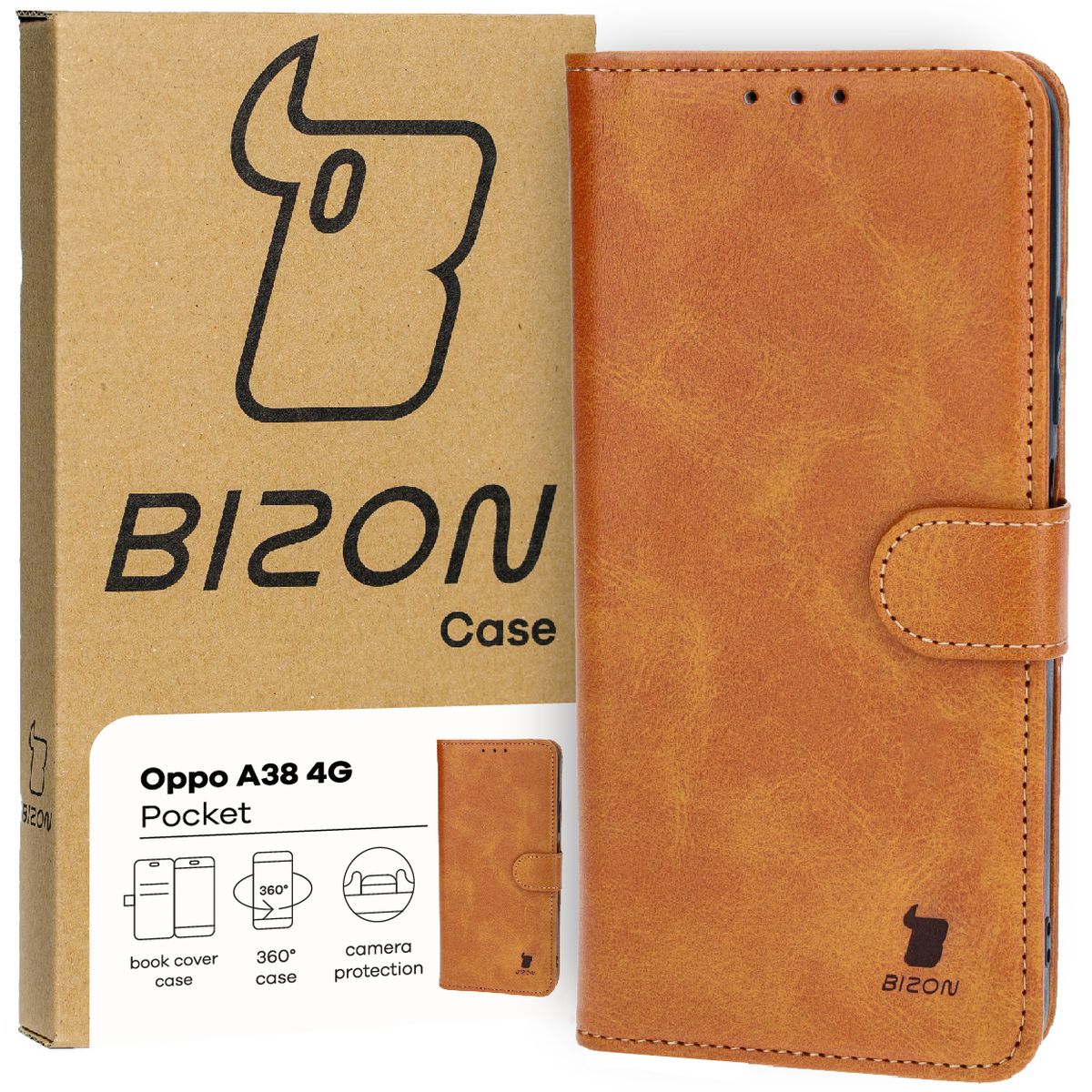 Handyhülle mit Klappe für Oppo A38 4G, Bizon Case Pocket, Braun