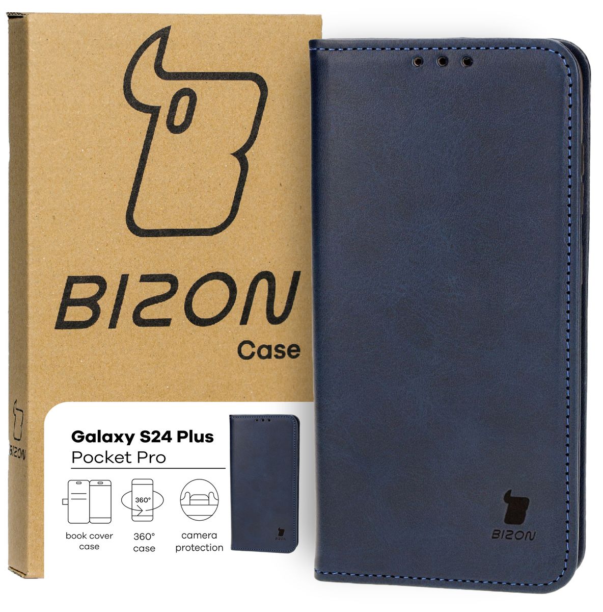 Handyhülle mit Klappe für Galaxy S24 Plus, Bizon Case Pocket Pro, Dunkelblau