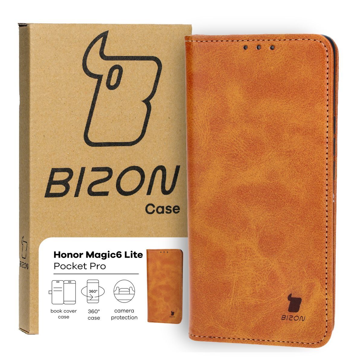 Handyhülle mit Klappe für Honor Magic6 Lite, Bizon Case Pocket Pro, Braun