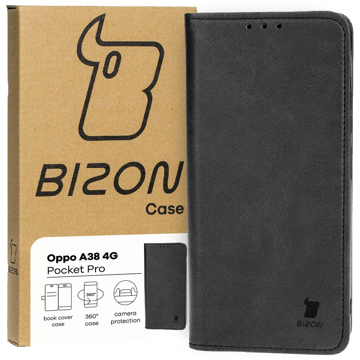 Handyhülle mit Klappe für Oppo A38 4G, Bizon Case Pocket Pro, Schwarz