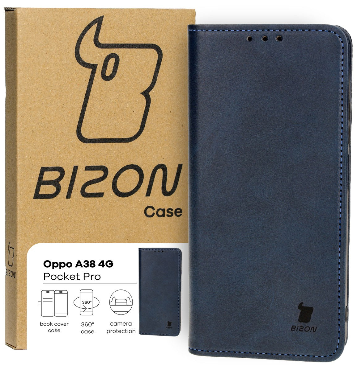 Handyhülle mit Klappe für Oppo A38 4G, Bizon Case Pocket Pro, Dunkelblau