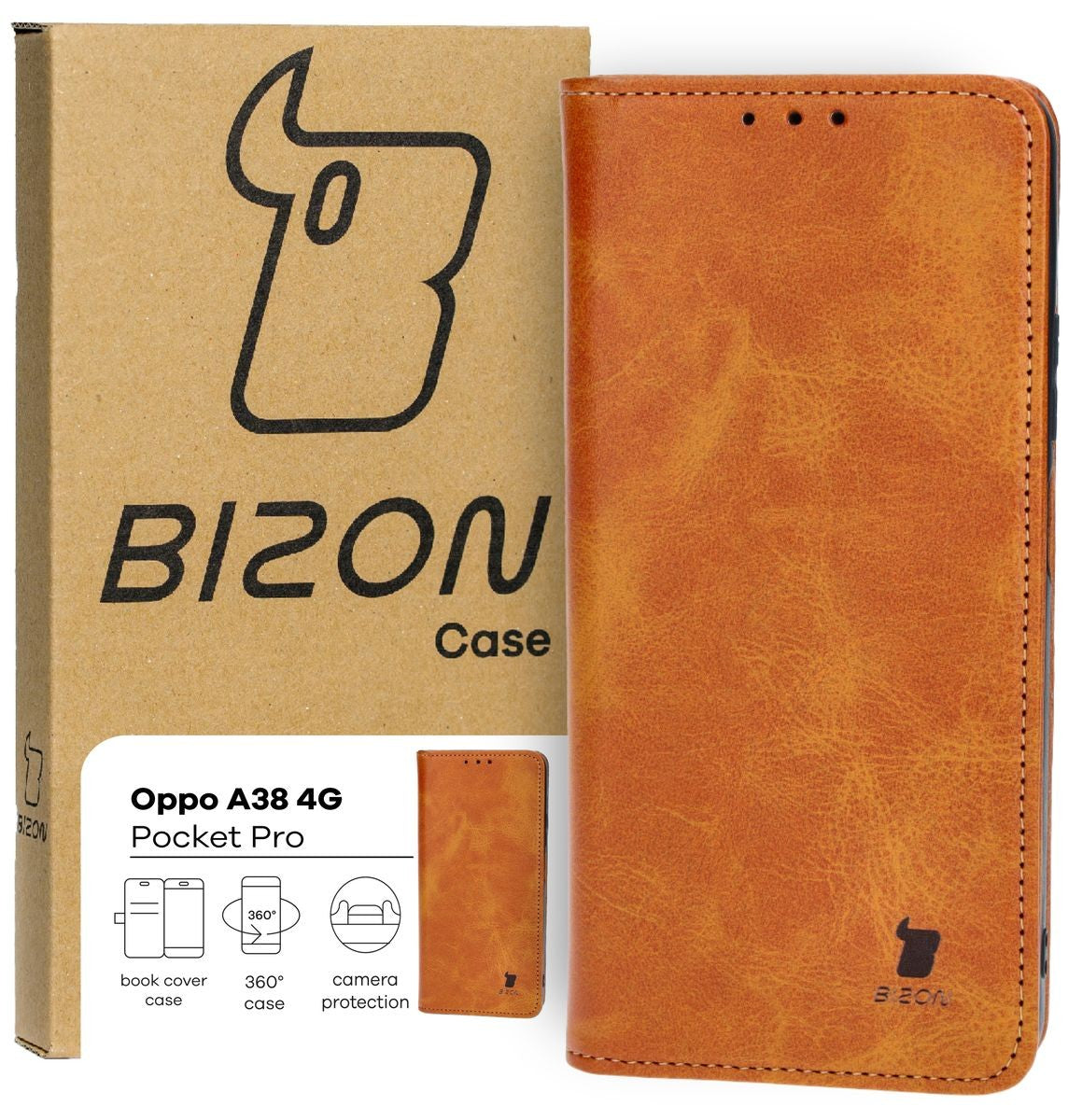 Handyhülle mit Klappe für Oppo A38 4G, Bizon Case Pocket Pro, Braun