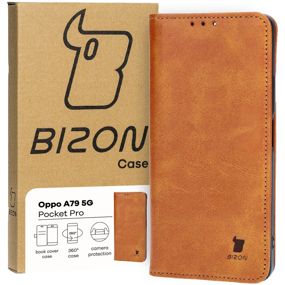 Handyhülle mit Klappe für Oppo A79 5G, Bizon Case Pocket Pro, Braun