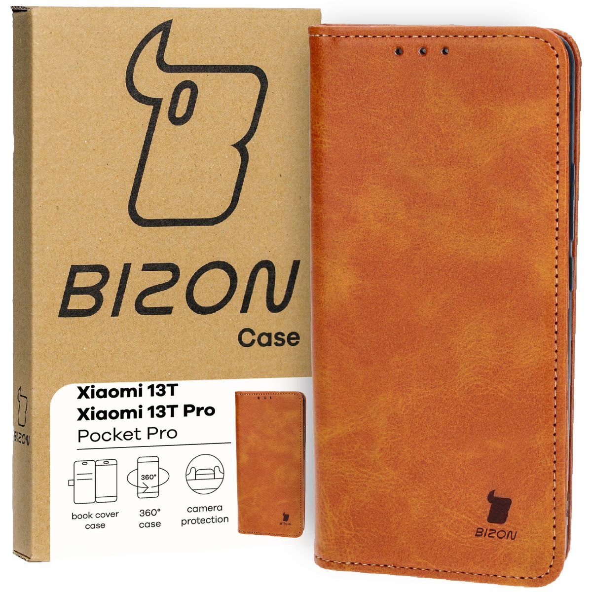 Handyhülle mit Klappe für Xiaomi 13T Pro / 13T, Bizon Case Pocket Pro, Braun