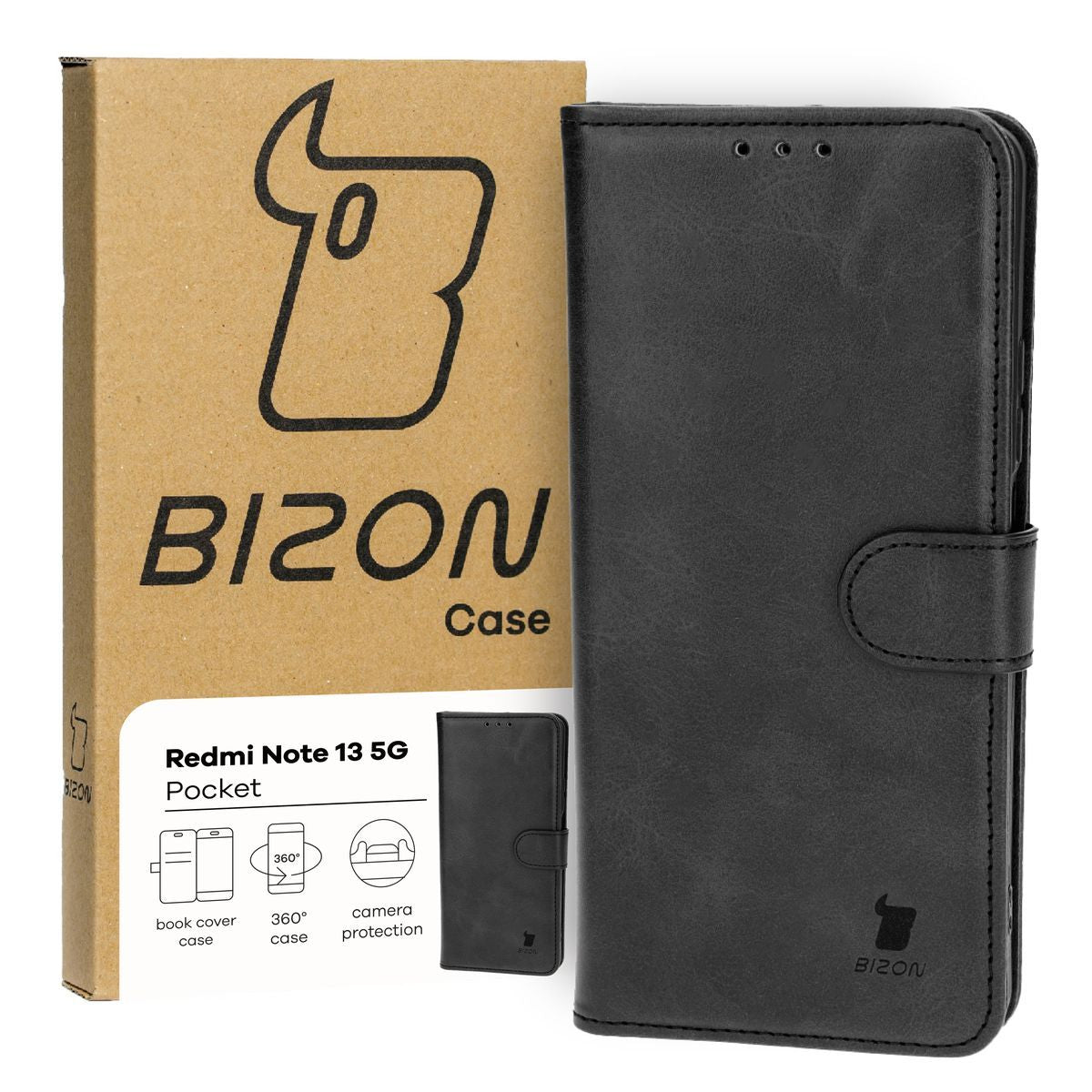 Handyhülle mit Klappe für Xiaomi Poco X6 / Xiaomi Redmi Note 13 Pro 5G, Bizon Case Pocket, Schwarz