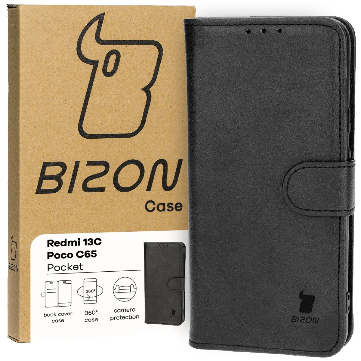 Handyhülle mit Klappe für Xiaomi Redmi 13C / Xiaomi Poco C65, Bizon Case Pocket, Schwarz