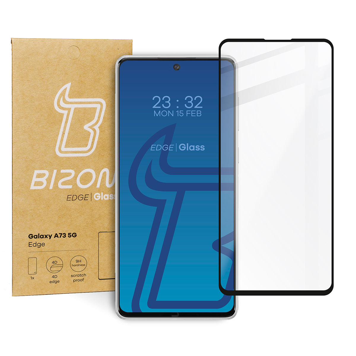 Gehärtetes Glas Bizon Glass Edge für Galaxy A73 5G, Schwarz