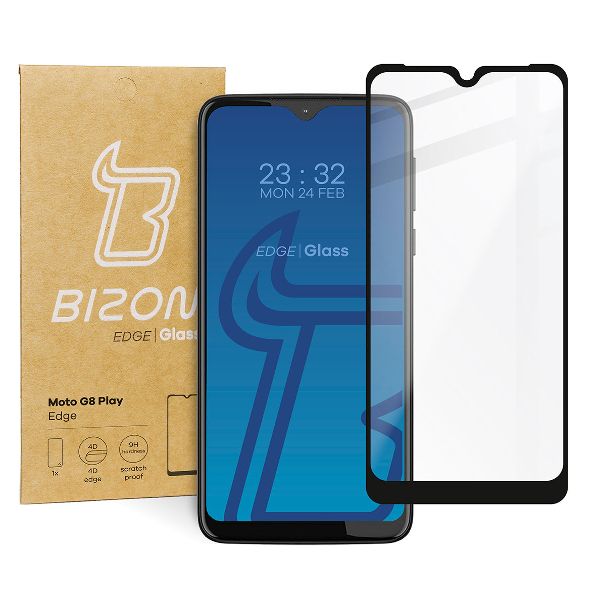Gehärtetes Glas Bizon Glass Edge für Moto G8 Play, Schwarz