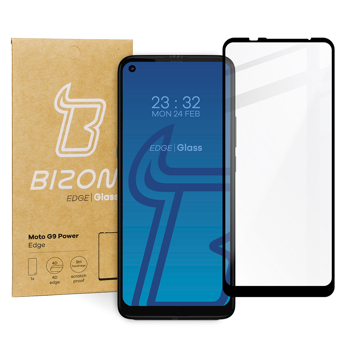 Gehärtetes Glas Bizon Glass Edge für Moto G9 Power, Schwarz