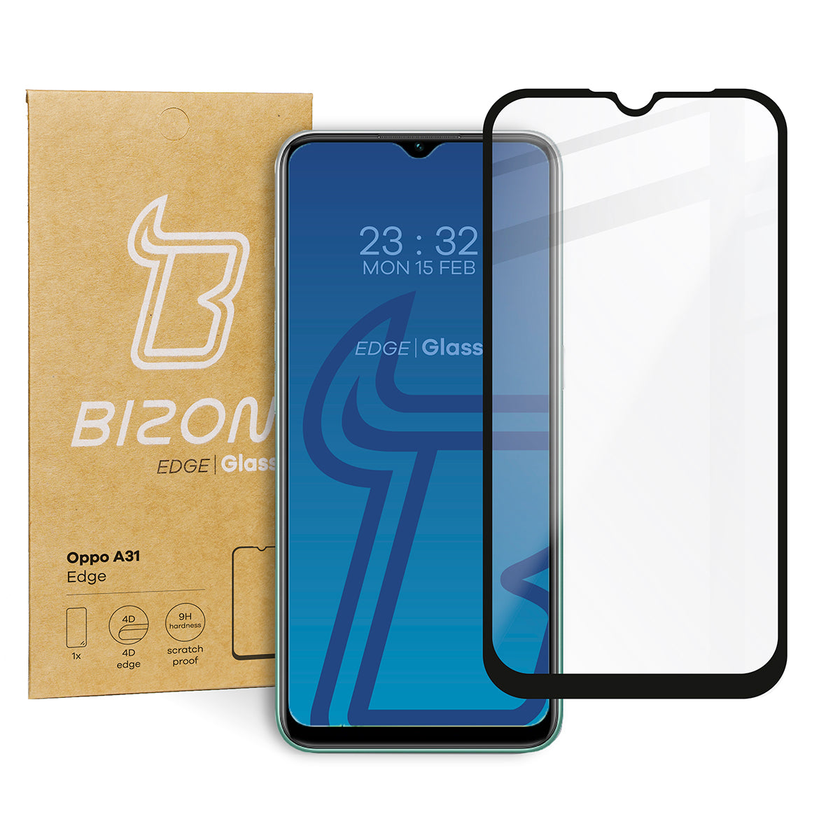 Gehärtetes Glas Bizon Glass Edge für Oppo A31, schwarzer Rahmen