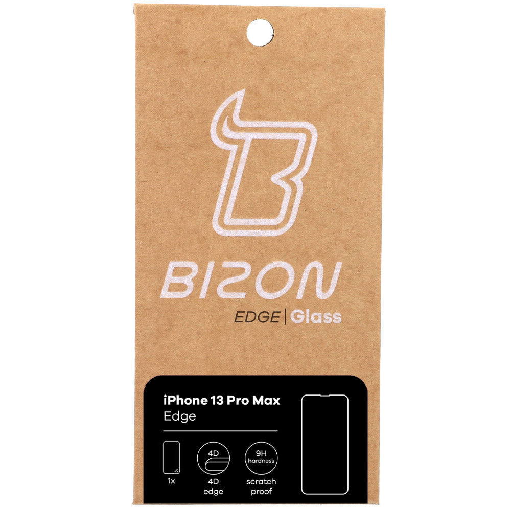 Gehärtetes Glas Bizon Glass Edge für iPhone 13 Pro Max, schwarzer Rahmen