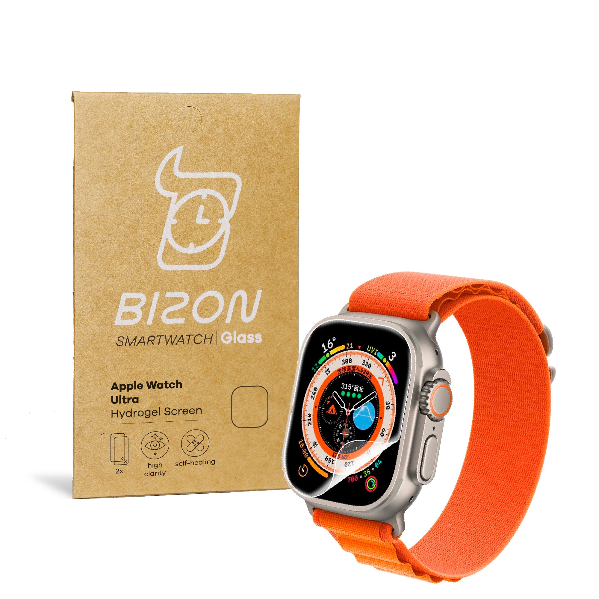 Hydrogel Folie Bizon Watch Film Hydrogel Duo, Apple Watch Ultra 4 / 3 / 2 / 1 (49 mm), 2 Stück