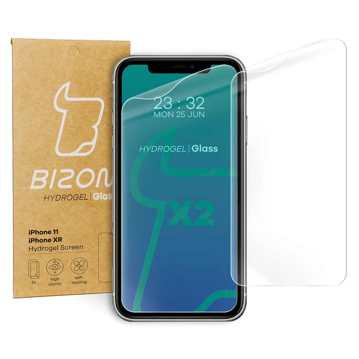 Hydrogel Folie für den Bildschirm Bizon Film Hydrogel Front Duo für iPhone 11 / XR, 2 Stück