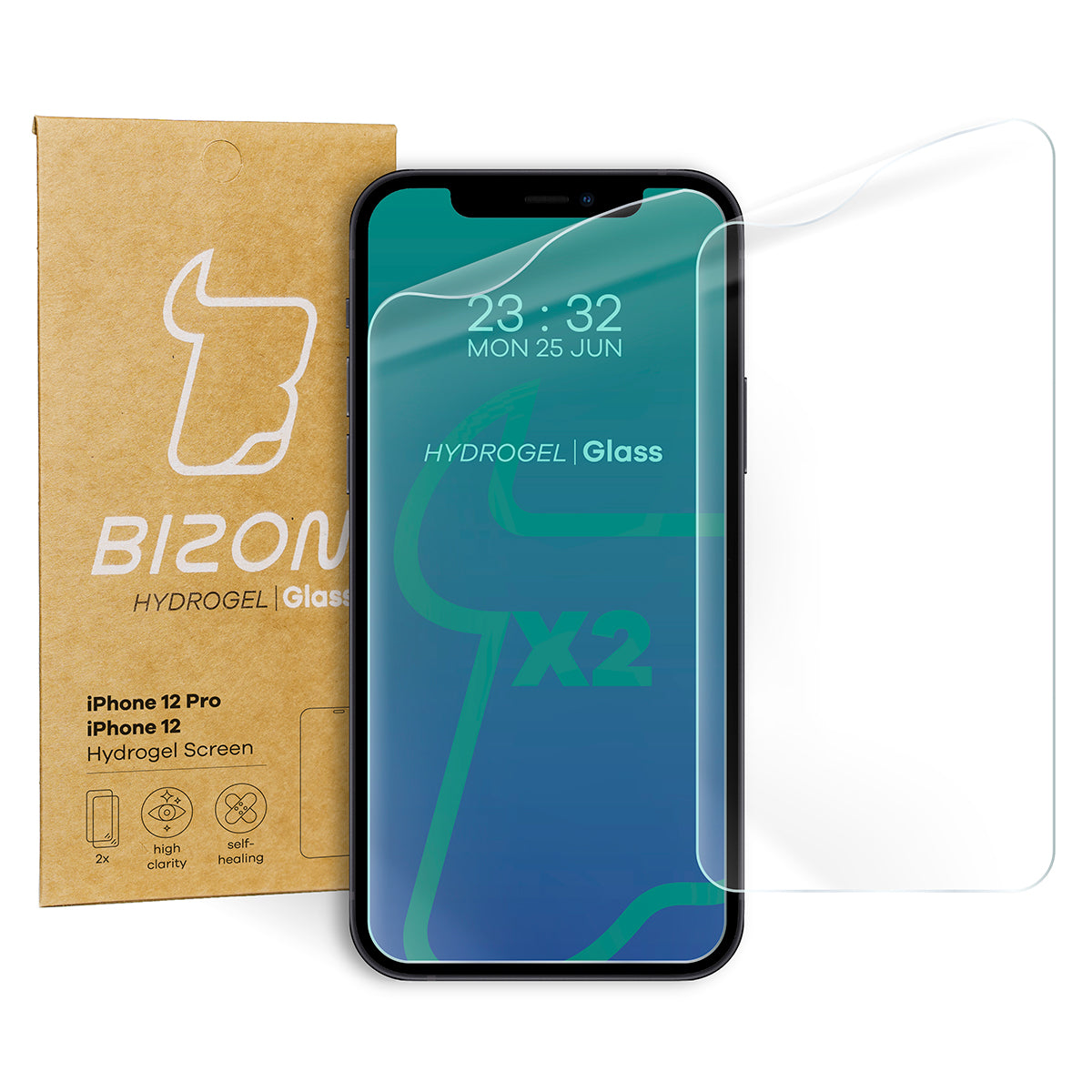 Hydrogel Folie für den Bildschirm Bizon Film Hydrogel Front Duo für iPhone 12 / 12 Pro, 2 Stück