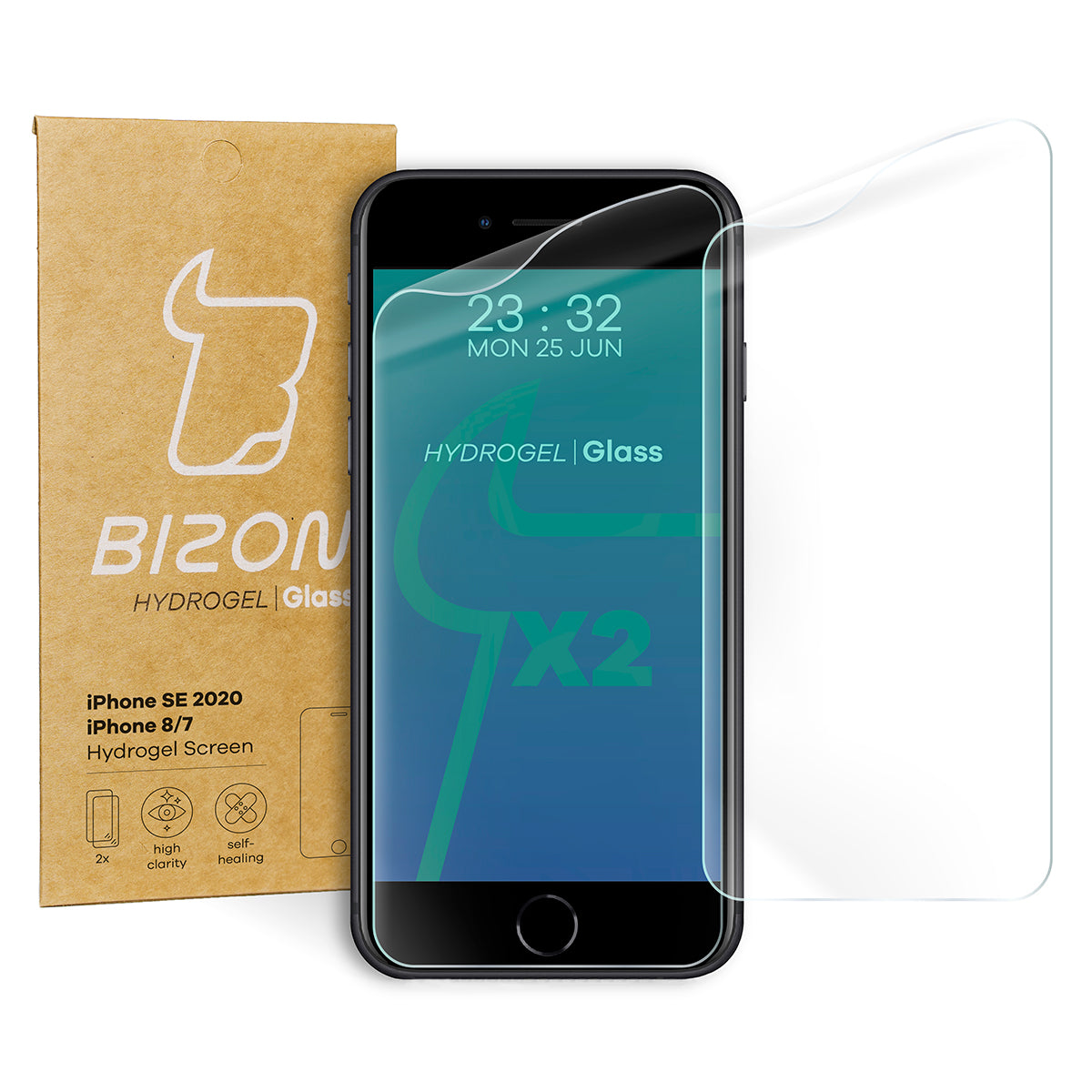 Hydrogel Folie für den Bildschirm Bizon Film Hydrogel Front Duo für iPhone SE 2022/2020 / 8 / 7, 2 Stück