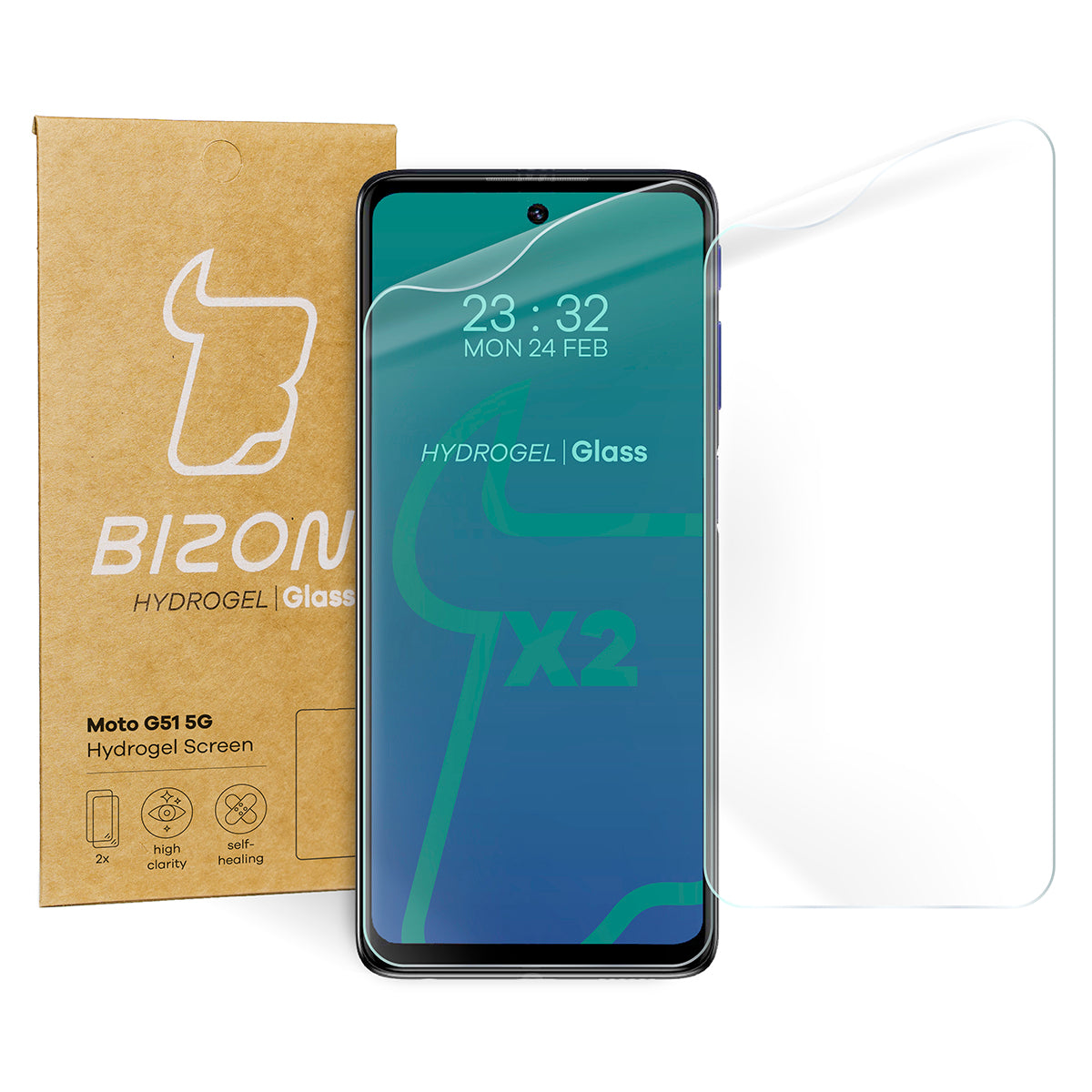 Hydrogel Folie für den Bildschirm Bizon Film Hydrogel Front Duo für Moto G51 5G, 2 Stück