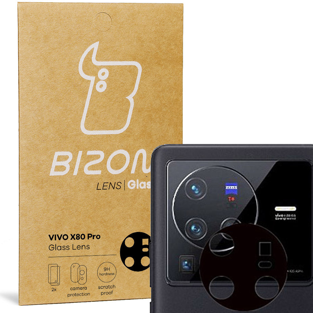 Gehärtetes Glas für die Kamera Bizon Glass Silk Lens für Vivo X80 Pro, 2 Stück