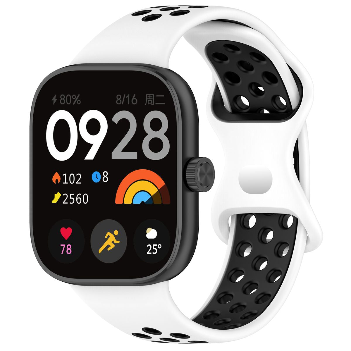 Armband für Xiaomi Redmi Watch 6/5/4 / Smart Band 9/8 Pro, Bizon Strap Watch Octo, Weiß-Schwarz