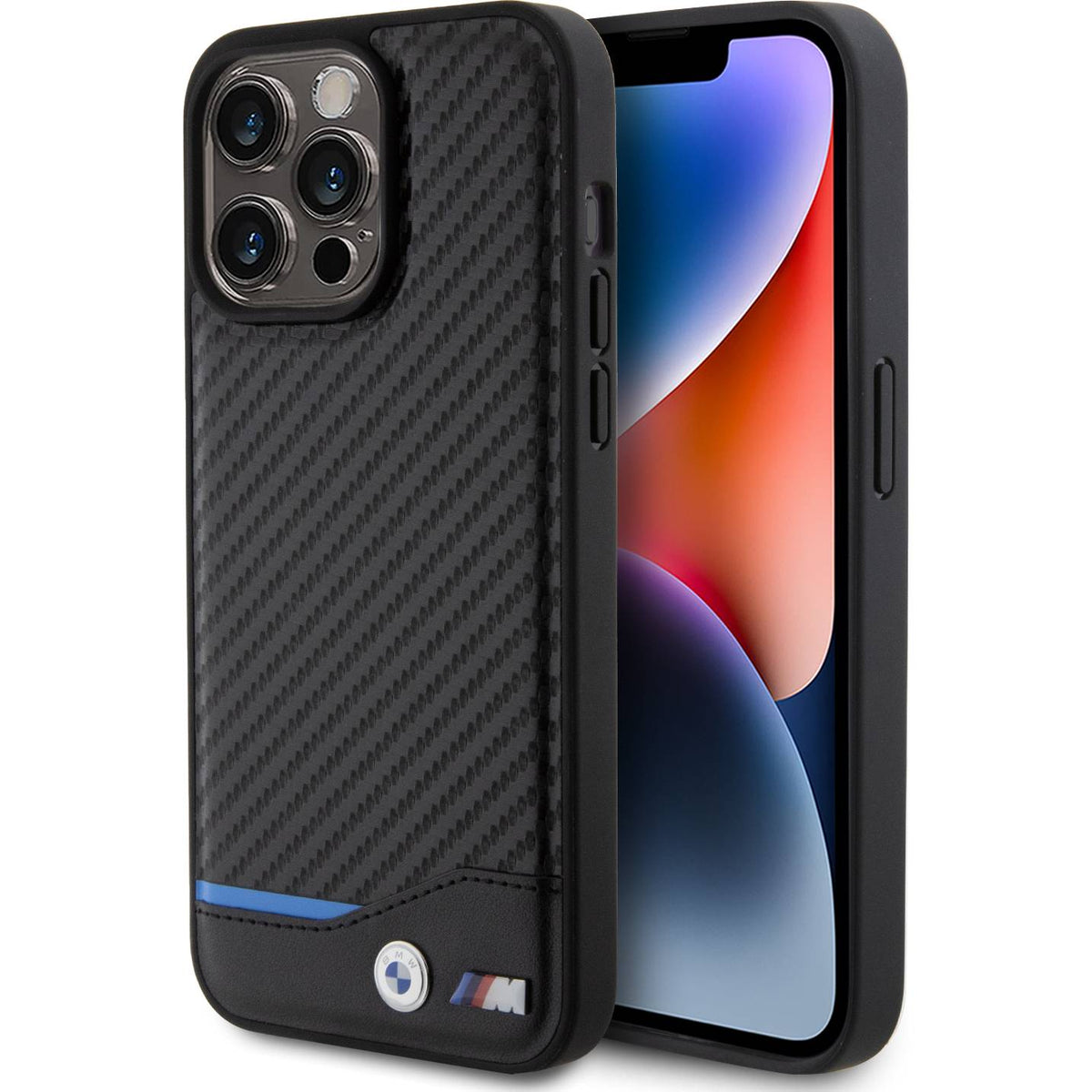 Schutzhülle BMW Leather Carbon für Apple iPhone 15 Pro Max, Schwarz