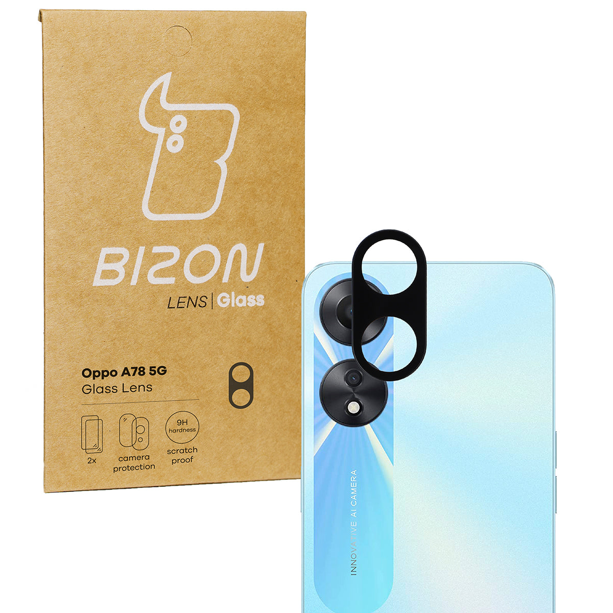 Gehärtetes Glas für die Kamera Bizon Glass Silk Lens für Oppo A78 5G, 2 Stück