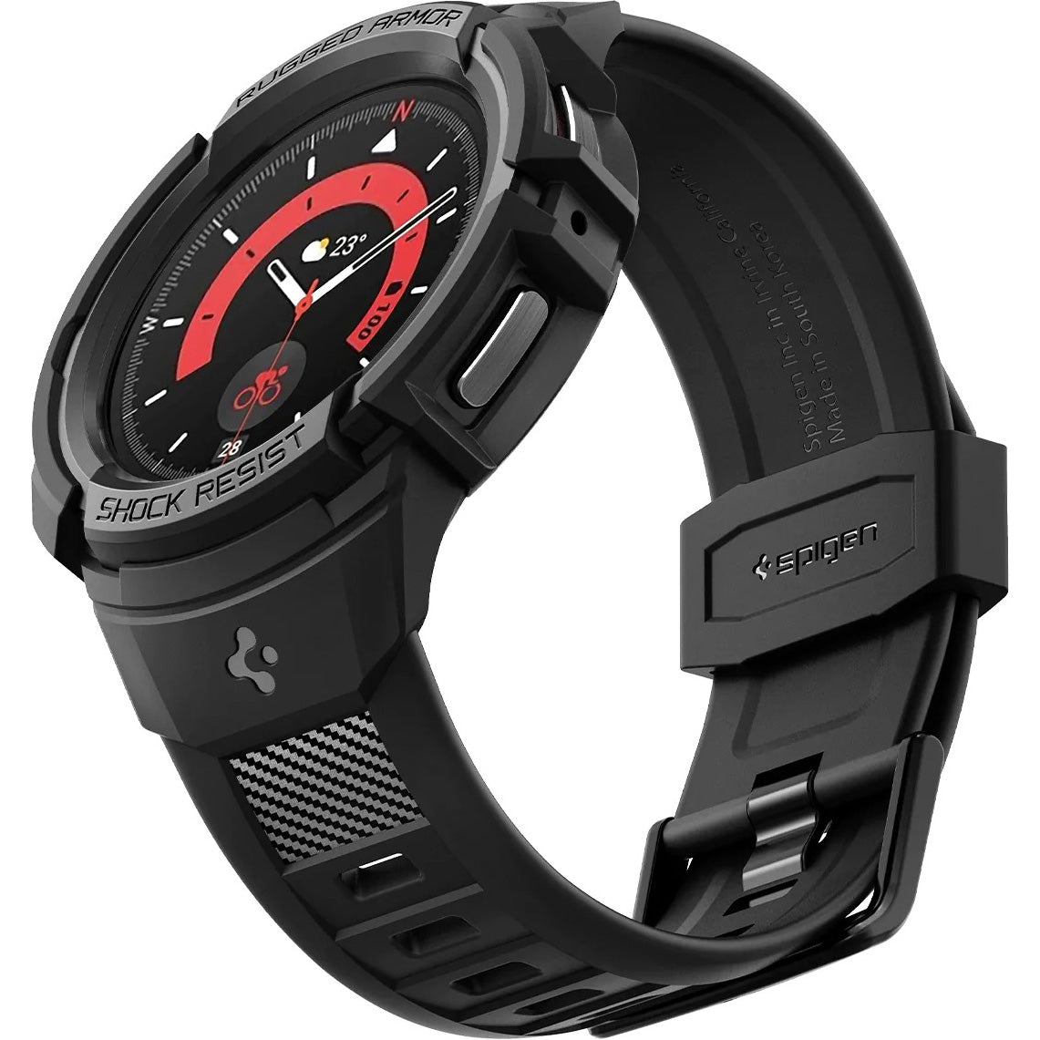 Schutzhülle Spigen Rugged Armor Pro für Galaxy Watch 5 Pro 45mm, Schwarz-Schwarz