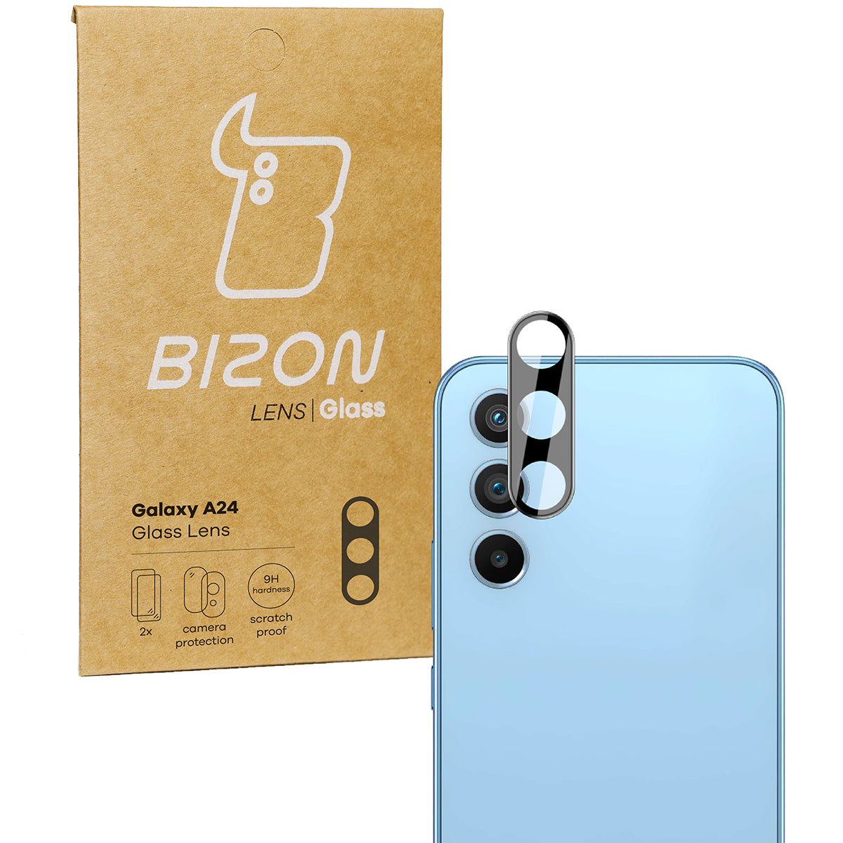 Gehärtetes Glas für die Kamera Bizon Glass Silk Lens für Galaxy A24 4G, 2 Stück