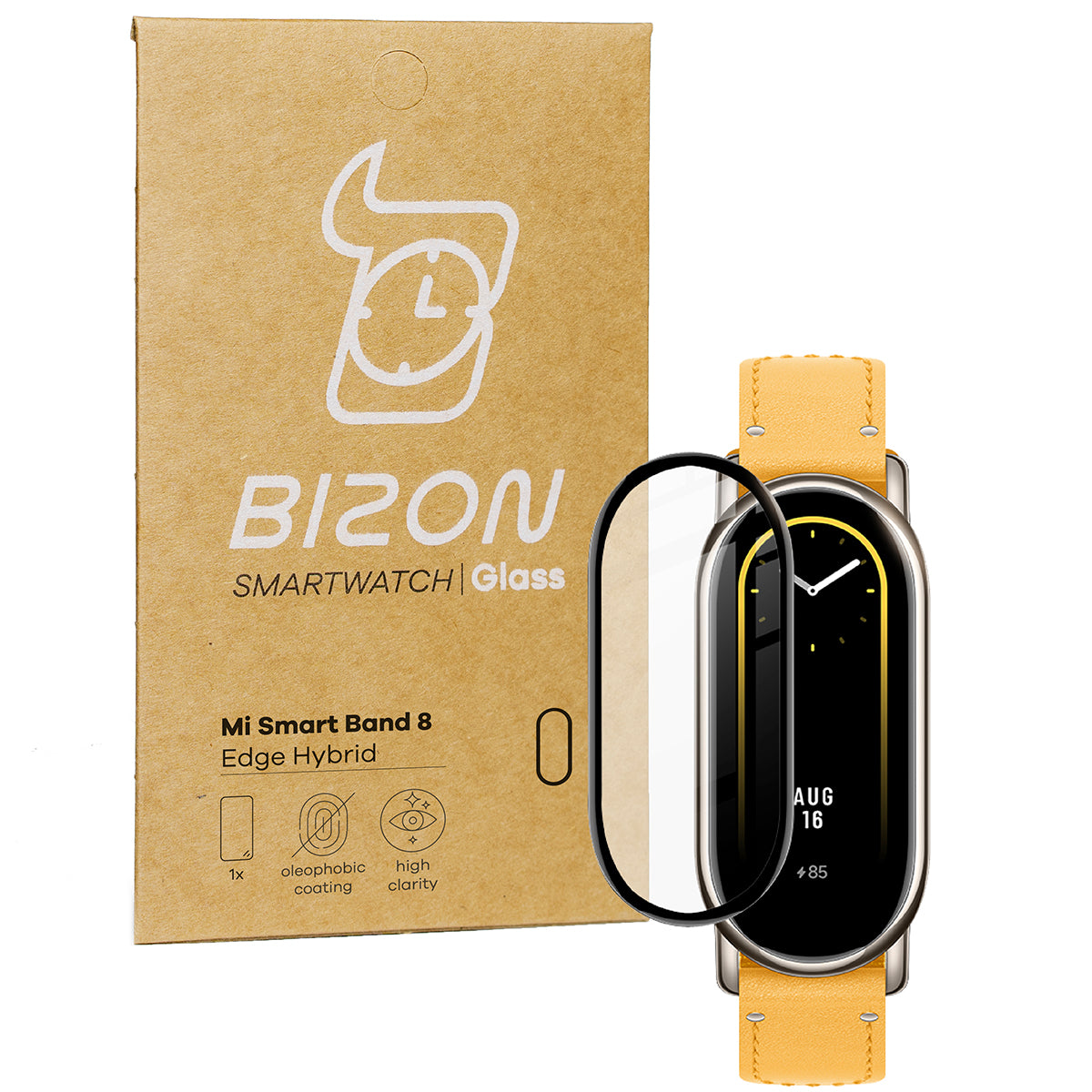 Hybridglas Bizon Glass Watch Edge Hybrid für Mi Smart Band 8, Schwarz