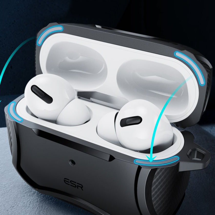 Schutzhülle ESR Cyber Armor Halolock mit MagSafe für Apple AirPods Pro 1 / 2, Schwarz