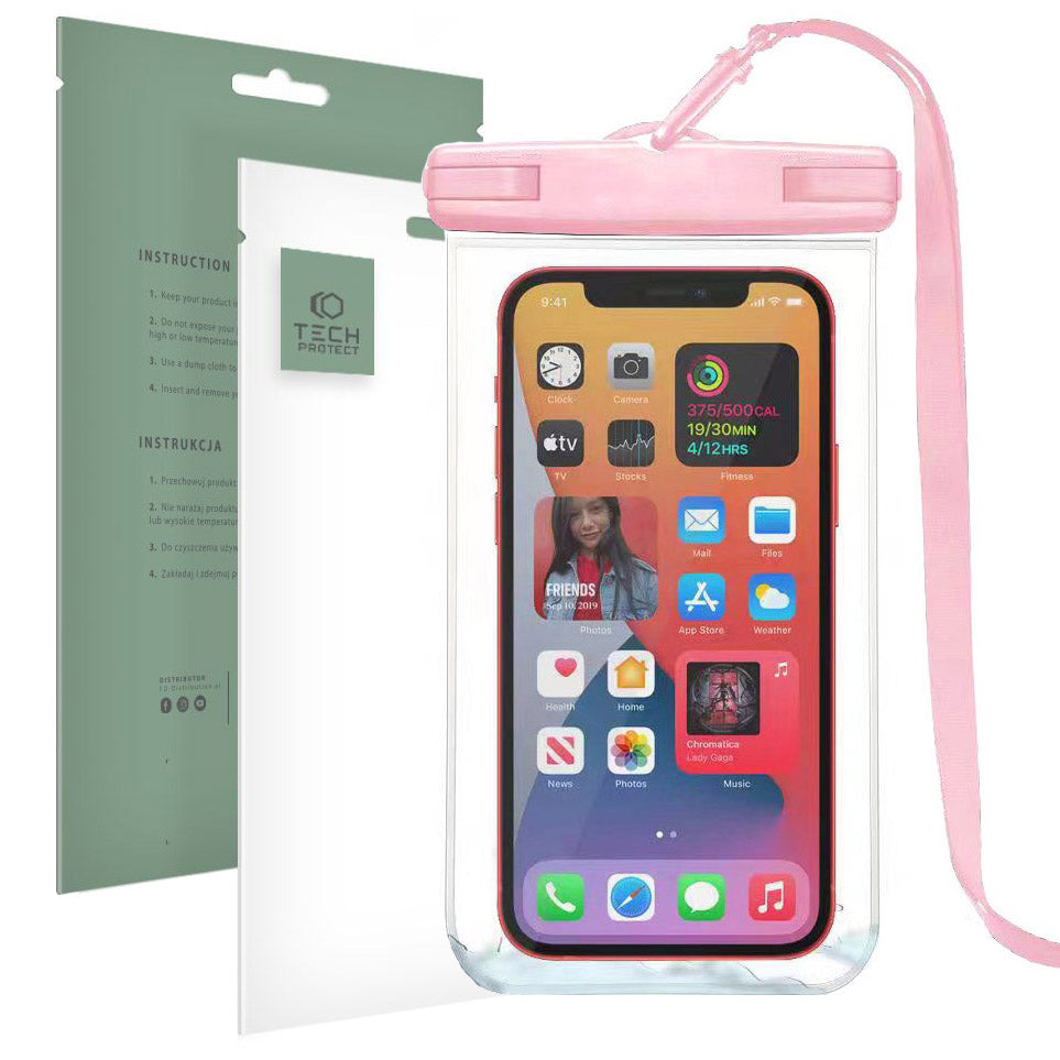 Wasserdichte Schutzhülle Tech Protect Universal Waterproof Case für Smartphone max. 6.9", Transparent-Rosa