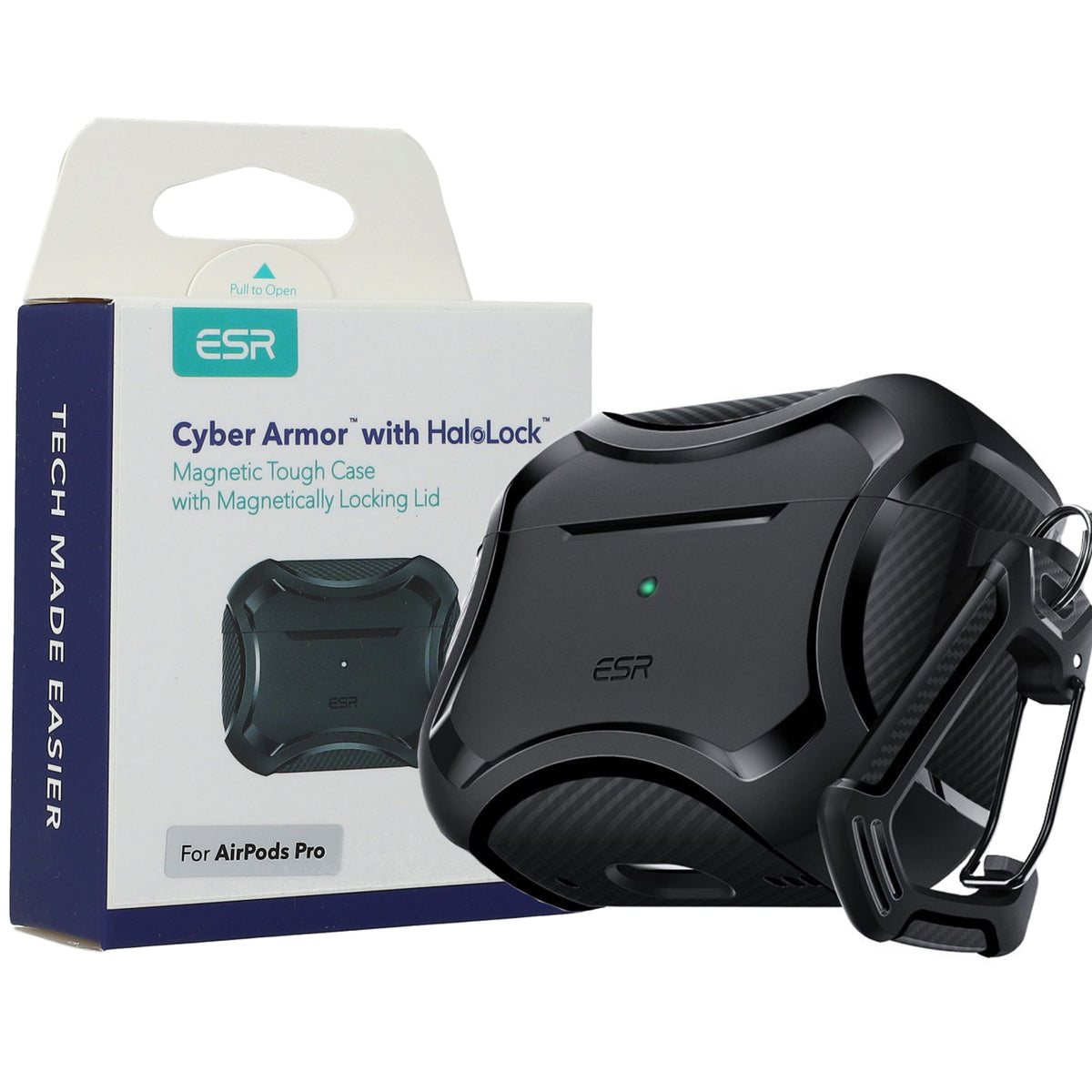 Schutzhülle ESR Cyber Armor Halolock mit MagSafe für Apple AirPods Pro 1 / 2, Schwarz