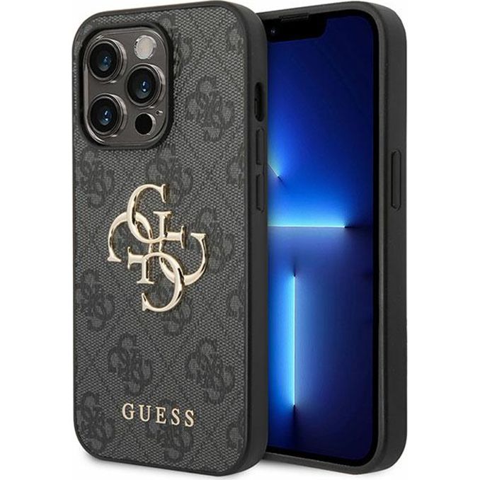 Schutzhülle für iPhone 15 Pro, Guess 4G Big Metal Logo, Grau