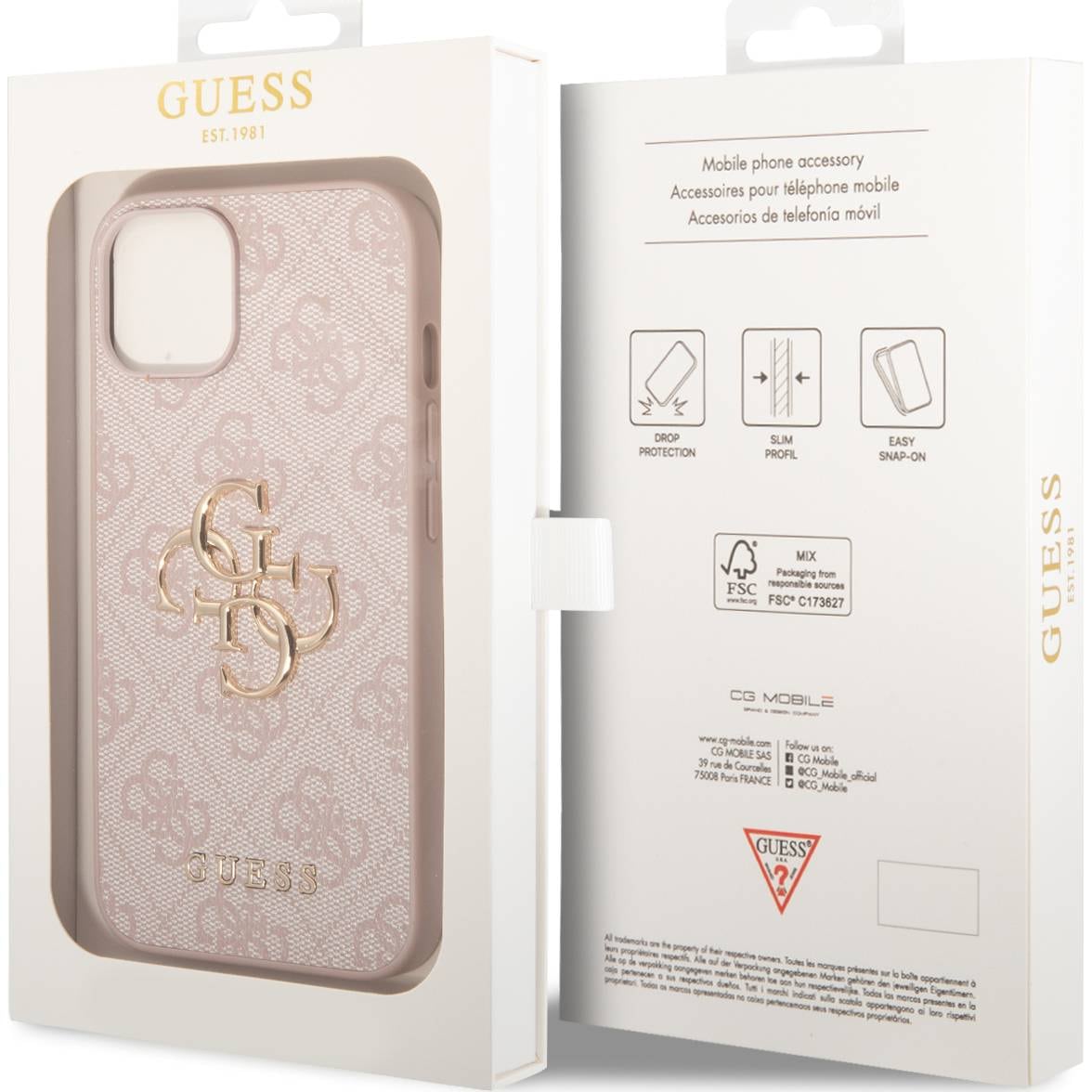 Schutzhülle Guess 4G Big Metal Logo für Apple iPhone 15, Rosa