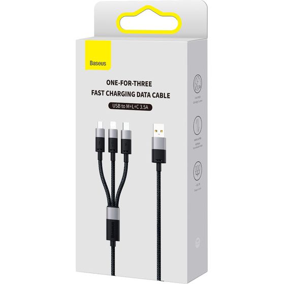Kabel Baseus StarSpeed 3in1 USB-A auf USB-C / Lightning / MicroUSB 3.5A, 1,2m, Schwarz-grau