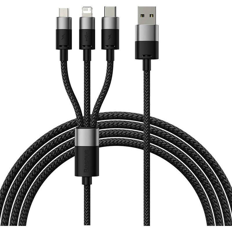 Kabel Baseus StarSpeed 3in1 USB-A auf USB-C / Lightning / MicroUSB 3.5A, 1,2m, Schwarz-grau