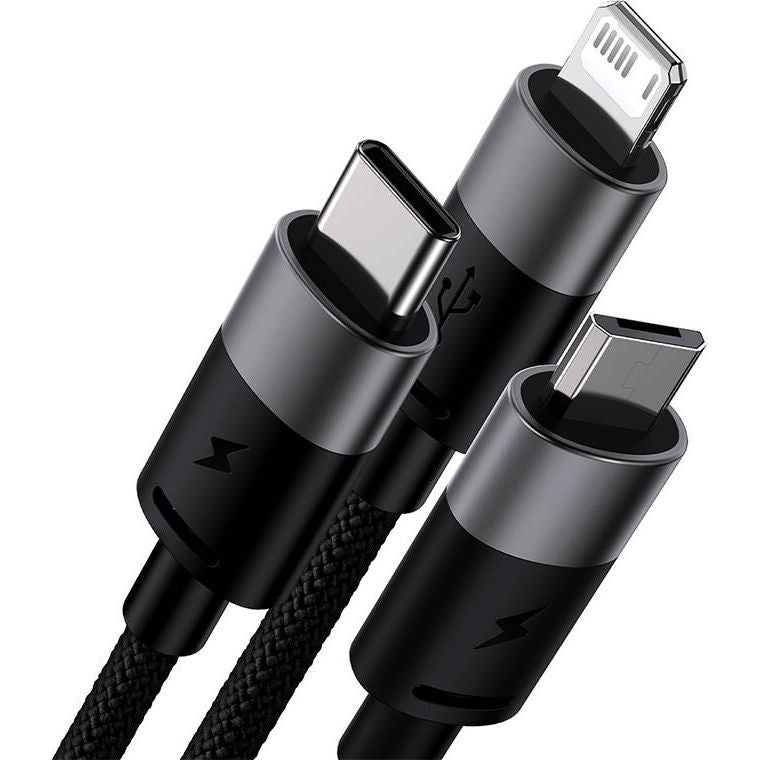 Kabel Baseus StarSpeed 3in1 USB-A auf USB-C / Lightning / MicroUSB 3.5A, 1,2m, Schwarz-grau